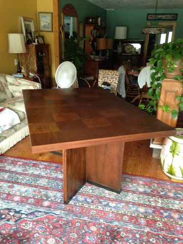 Paul Evans Style Lane Brutalist Mid Century Patchwork Dining Table & 2 Leaves Cover