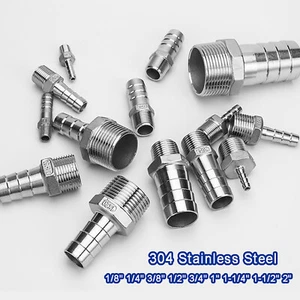 Stainless Steel Hosetails, BSP Thread Hose Tail Barb Connector 1/8"~2" x 6~50mm - Picture 1 of 5