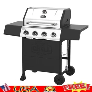 4 Burner Propane Gas Grill Warming Rack Heavy Duty Wheels Cast Stainless Steel - Picture 1 of 12