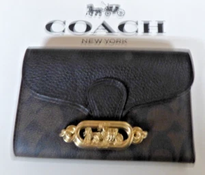Coach Signature Jade Medium Envelope Wallet F87935 Brown Black NWT LQQK - Picture 1 of 3