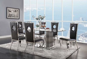 NEU Esszimmermöbel 7-teilig Glasplatte & Metallsockel Tisch Stühle Set ICBI - Bild 1 von 3