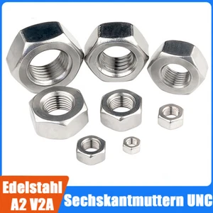 1/4, 5/16, 3/8, 7/16, 1/2 4-40 6-32 Unc A2 Stainless Steel Hex Hexagon Full Nuts - Picture 1 of 10