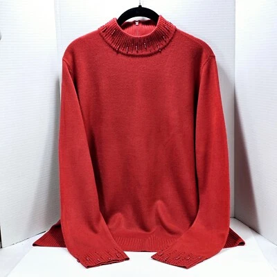 Suéter Pullover para Mujer Covington XL Rojo Cuentas Cuello Simulado Mangas Largas Cremallera Trasera Foto 1 de 4