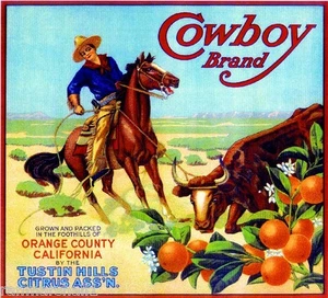 Tustin Orange County Cowboy #1 Caja Naranja Cítricos Caja Etiqueta Arte Impresión - Imagen 1 de 1