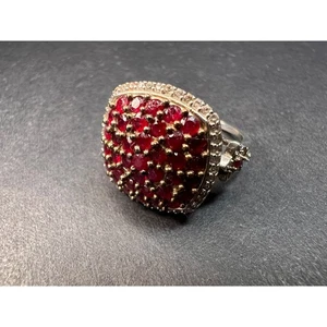 NEW Ruby and zircon cluster ring in rhodium over sterling silver size 8 - Picture 1 of 15