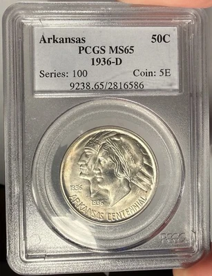 1936-D 50c PCGS MS 65 Arkansas Commemorative Half Dollar - Image 1 of 2