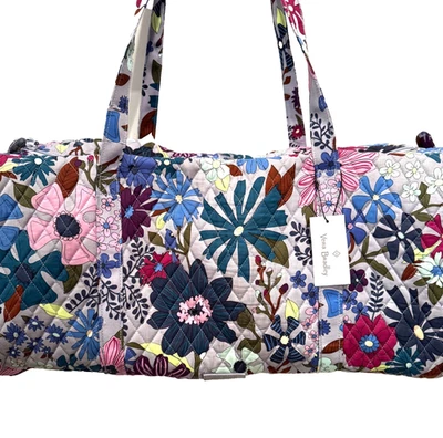 NEW Vera Bradley Large Traveler Duffel Bag Travel Bengal Lily Pattern Blue Pink - Image 1 of 4