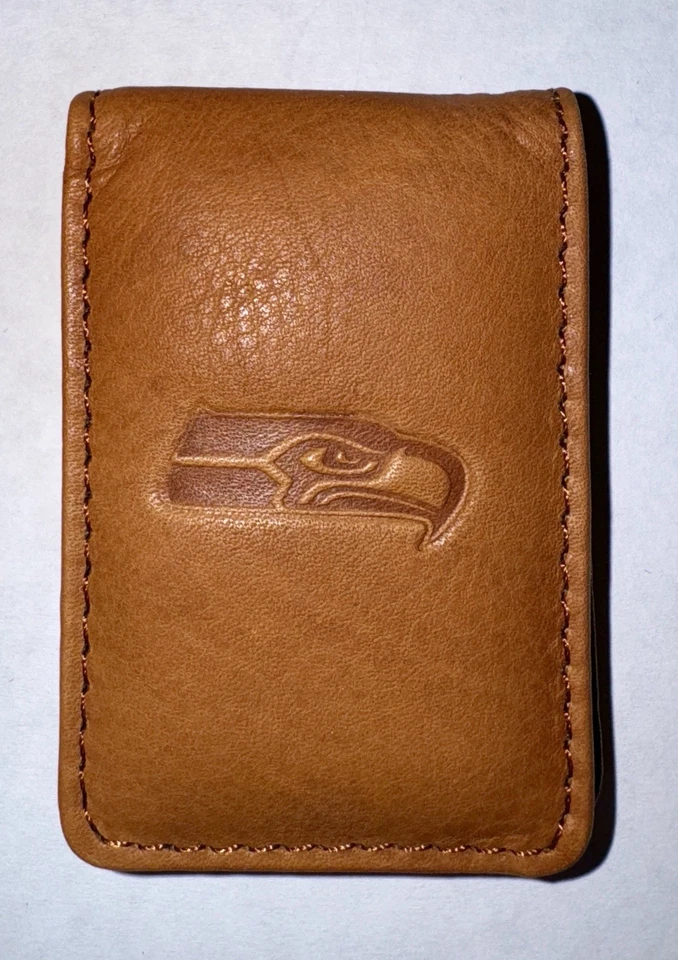 Seattle Seahawks Brown Laser Engraved Synthetic Leather Billfold Wallet