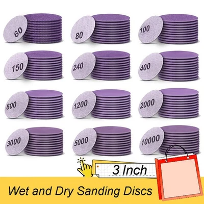 75mm Wet and Dry Sanding Discs 3 Inch Sandpaper Hook and Loop Pads 60-10000 Grit - image 1 of 4