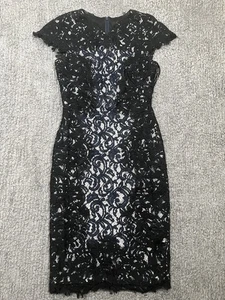 tadashi shoji Qdress Size 4 Midnight Blue Lace & White Undertone-dark Feminine - Picture 1 of 11