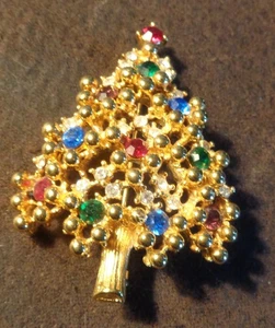 Vintage Eisenberg farbige Strass Weihnachts Pin mit Original Box TOP - Bild 1 von 4
