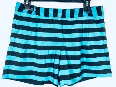 Ann Taylor Loft Womens Size 2 Blue Black Striped Thin Shorts 4 Pockets Zip - Image 1 of 4