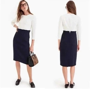 J.Crew Women’s Dress White Navy Color Block Sheath Dress with 3/4 sleeves Sz 4 - Picture 1 of 12