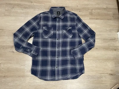 VANS Men's Sz L Long Sleeve Shirt Blue Gray Plaid Flannel Skate Surf Button-Up - Image 1 of 4