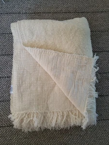 West Elm Wool/Cotton Blend 50"x60" Ivory Knit Throw Handmade In India NWT - Picture 1 of 3