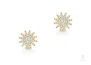 14k Gold 1.3 Gms.Diamond Starburst Stud Earrings - Sparkling Celestial Style - Picture 1 of 6
