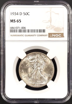 1934 D Walking Liberty Half Dollar certified MS 65 by NGC! - Image 1 of 4