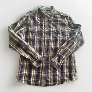 Chevignon Flannel Plaid Shirt Men’s XL Long Sleeve Button Down Shoulder Strap - Picture 1 of 8