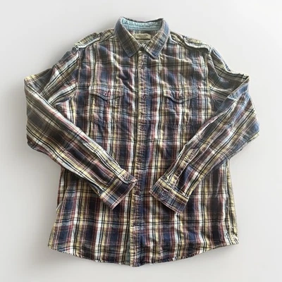 Chevignon Flannel Plaid Shirt Men’s XL Long Sleeve Button Down Shoulder Strap - Image 1 of 4