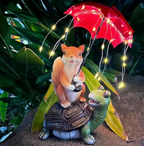 Solar Garden Decorations Outdoor Statues - Turtle Squirrel Statue Ornaments, Out - Picture 1 of 6