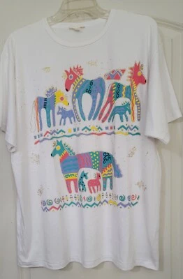 Camiseta vintage pintada a mano Bling Southwestern Horses talla 20 blanca Foto 1 de 4
