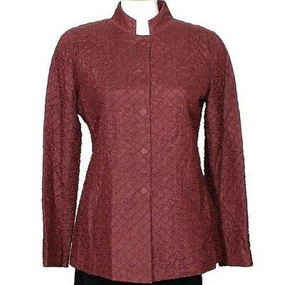 EILEEN FISHER Mulberry Purple Silk Diamond Tussah Textured Jacket PM - Image 1 of 4