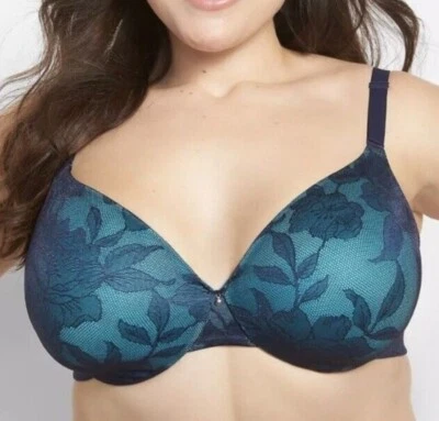 Sujetador CACIQUE Ligeramente Forrado Invisible Encaje Cobertura Completa 40DDD Azul Marino Verde Azulado Alisado Foto 1 de 4