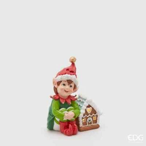 EDG Enzo De Gasperi Elfo di Natale Poly con Casetta Led H 16 Cm Green Red - Imagen 1 de 2