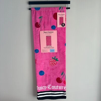 NWT Juicy Couture 36x72 inch Cotton Beach Towel Hot Pink Cherry Blueberry Summer - Image 1 of 2