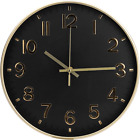 Wall Clock 12 Inch Black Modern Simple Quartz Decorative Clock Non-Ticking Silen