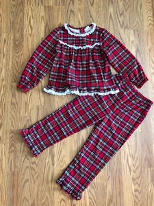 Little Me Girls Red Plaid 2 Pc. Sleepwear white eyelet lace size 7 - Picture 1 of 8