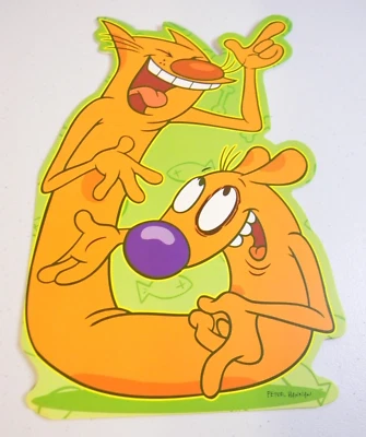 Винтажная поздравительная открытка Nickelodeon кошка-собака большой день рождения вырезанная кошка собака карта - Изображение 1 из 3