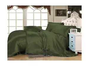 Luxury-4Pcs Satin Sheet Set-High Thread Count 100% Satin Sheets Olive Queen S... - Picture 1 of 3
