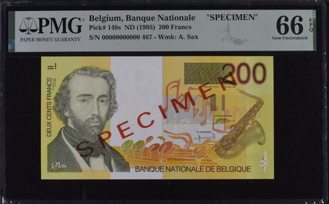 Belgium, 1995, UNC, 200 francs , Specimen P148s, P-148 ,Belgium, Banque National Cover