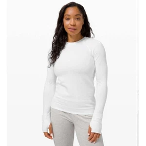 Lululemon Rest Less PulloverBubble Dot White Long Sleeve Thumbholes Size 8 - Picture 1 of 10
