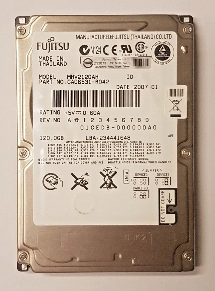 120 GB IDE Fujitsu MHV2120AH P-ATA 5400RPM 8MB HDD 2.5" Internal Hard Drive - Image 1 of 1