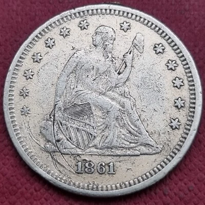 1861 Seated Liberty Quarter 25c Better Grade VF Details #57498 - Image 1 of 2