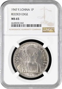 Indochina 1 piastre 1947, NGC MS65, "French Indochina (1885 - 1954)" - Picture 1 of 2