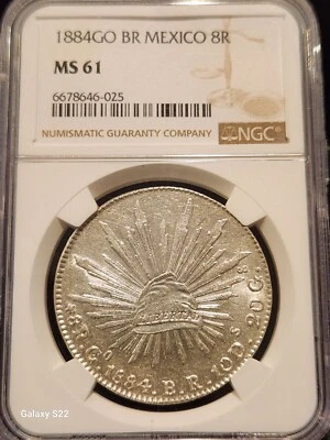 1884GO BR Guanajuato, Mexico 8 Reales NGC MS61 (Population 7) Beautiful Coin - Image 1 of 4