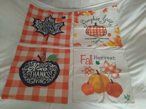 Fall Pillow Covers 17x17 Set of 4 Fall Decor Thanksgiving Pumpkin Leaves - Picture 1 of 6