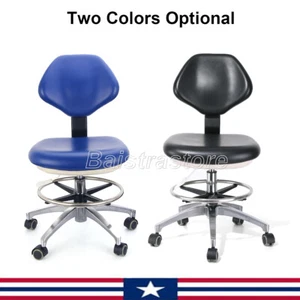 Dental Adjustable Chair Doctor's Stool with Backrest Rolling Casters PU Leather - Picture 1 of 30
