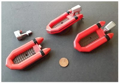 3x Vintage Zodiac Display Boat Red Outboard for RC Nkok 1/25 Coast Guard Series - Image 1 of 3