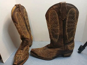 Corral A1029Youth Teen 5 T Distressed Brown Leather Wings Cross Snip Toe Boots - Picture 1 of 9