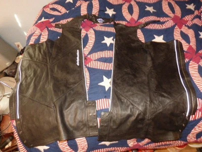 Harley-Davidson Mediana DELUXE Doble Cremallera Forrada Cuero Bordado Chaps Foto 1 de 4