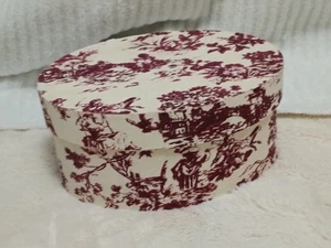 Toile Cottage Oval Storage Box Red on Cream Shabby Chic Style Container - Picture 1 of 7
