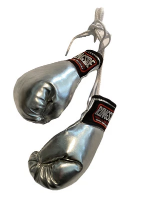 Ringside Souvenir Silver Mini Boxing Gloves Vinyl Plush Rearview Mirror Decorate - Image 1 of 4