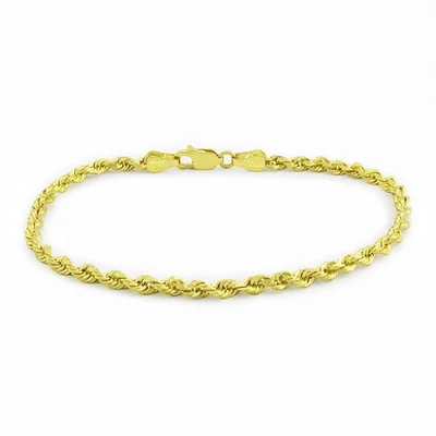 10k Yellow Gold Solid 3mm Diamond Cut Rope Chain Italian Bracelet Mens 7.5" - Image 1 of 4
