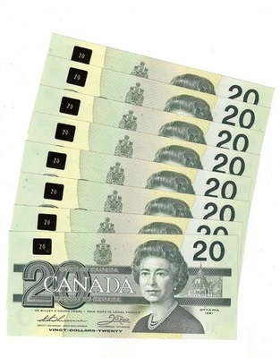 Billete de 20 dólares secuenciales de Canadá 1991 Thiessen-Crow, ESD, BC-58a UNC Foto 1 de 2
