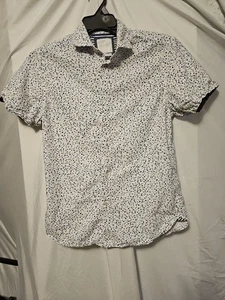 Womens Cactus Man White W/blue Floral Design Short Sleeve Button Up Size S - Picture 1 of 10