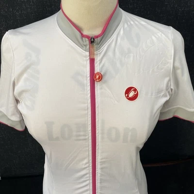 Camiseta Castelli Scorpion Ciclismo Manga Curta Feminina Grande Zíper Completo Branca/Rosa - Imagem 1 de 4